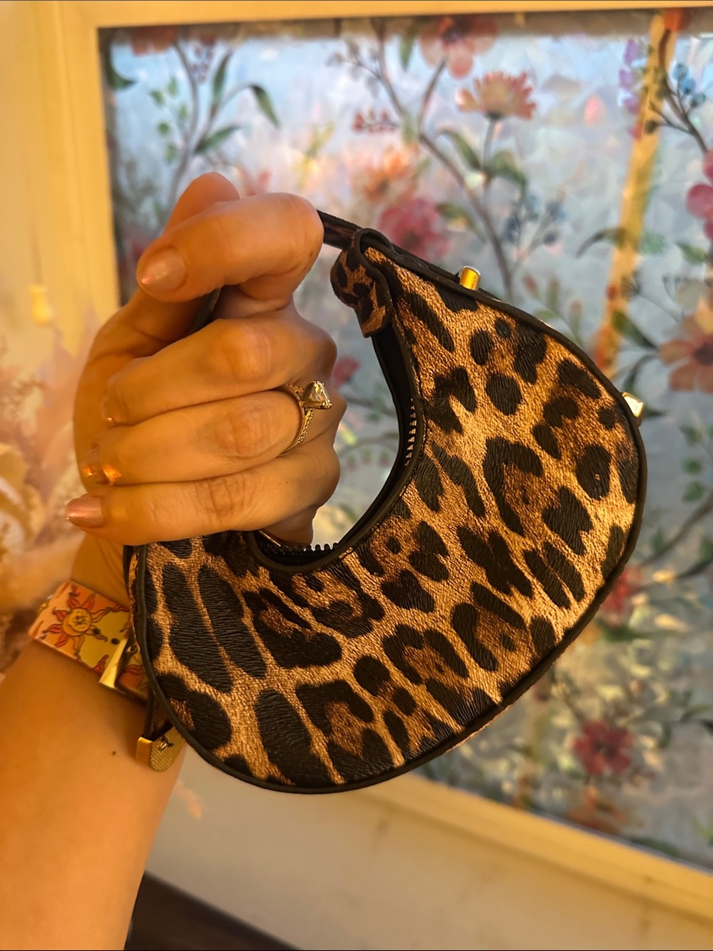 Leopard Print Micro Mini Hobo Bag Gold Hardware Bag Charm Y2K - Picture 16 of 17